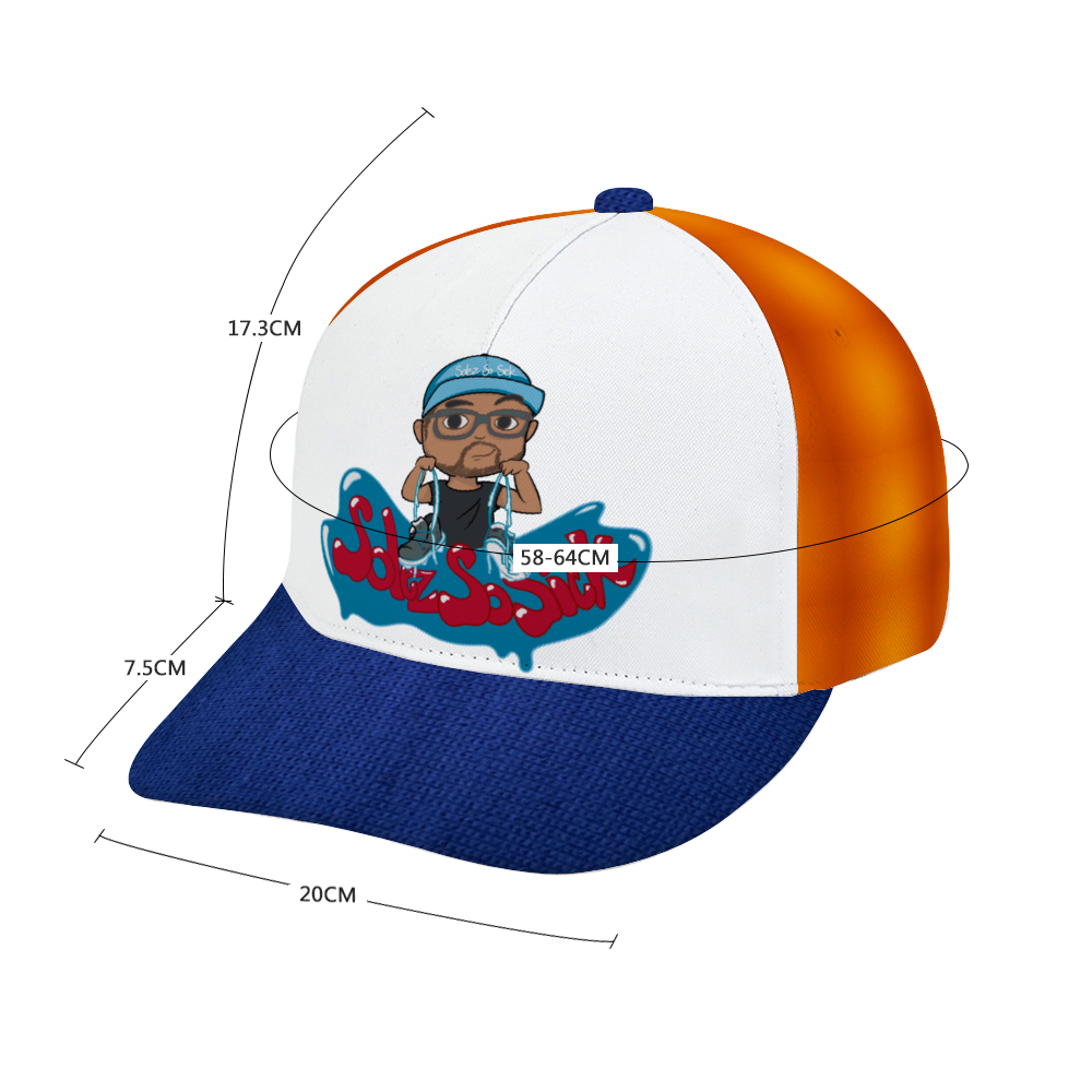 Baseball Hat with Cartoon Logo (Navy Blue with Orange)