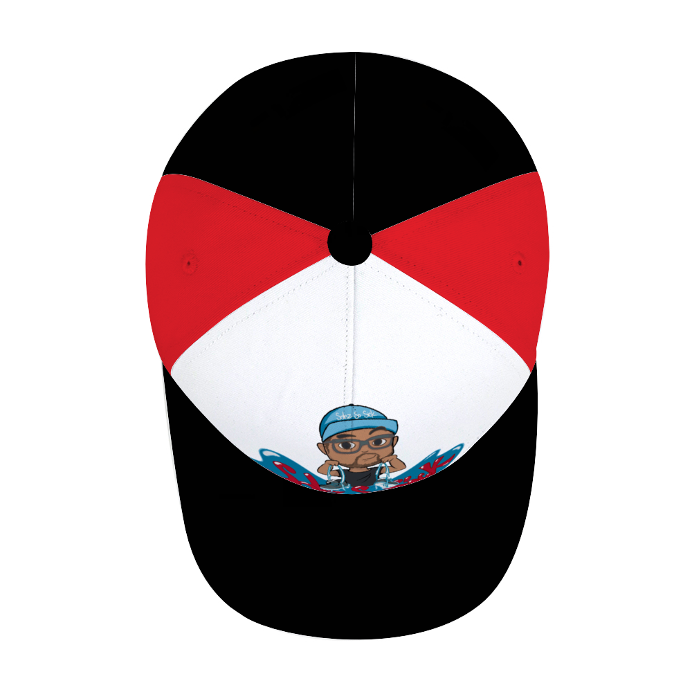 Baseball Hat with Cartoon Logo (Black, Red and White)