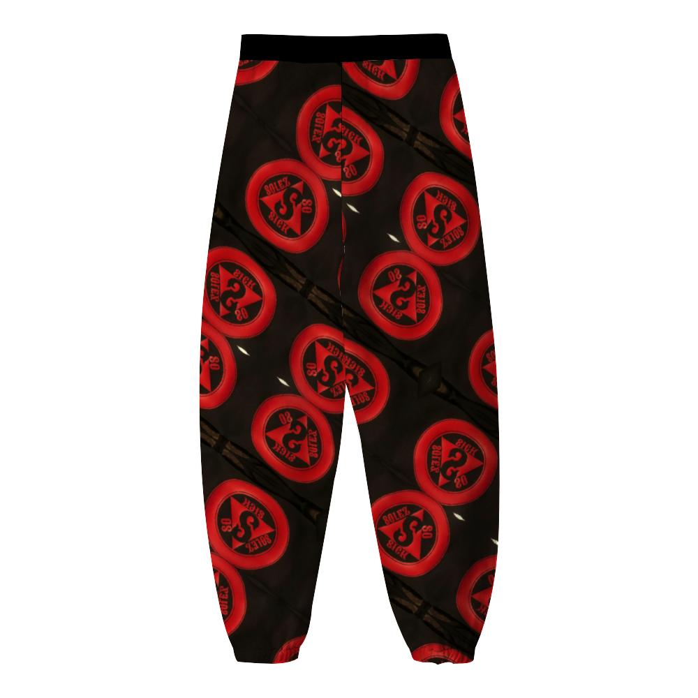 Windbreaker Pants with Red Circle Design (Black)