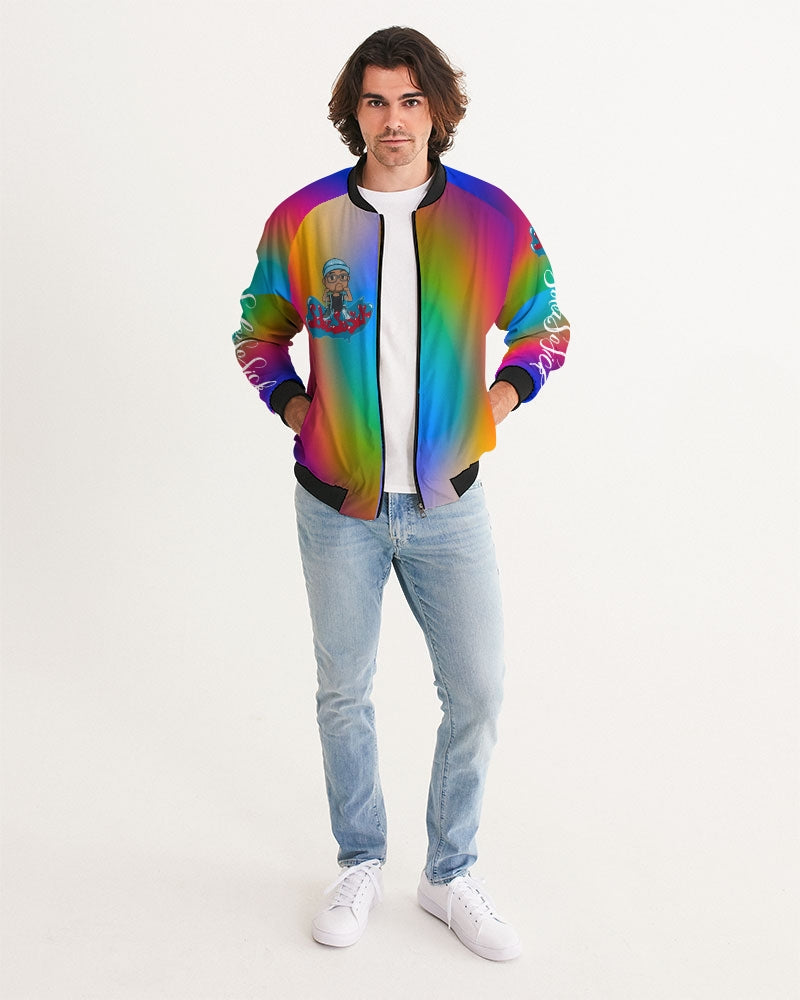 Men's Bomber Jacket with Cartoon Logo (Rainbow)