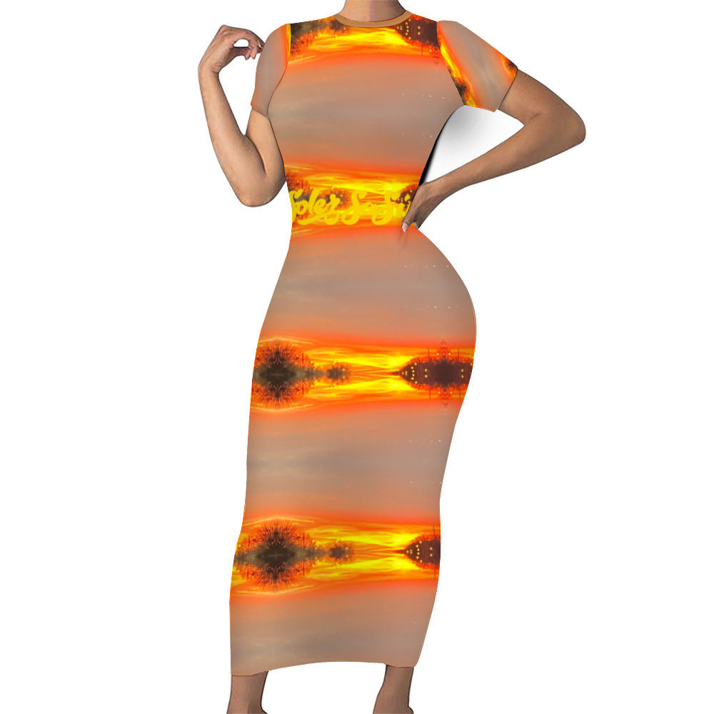 SolezSoSick Sandy Fire Short Sleeve Long Pencil Dress