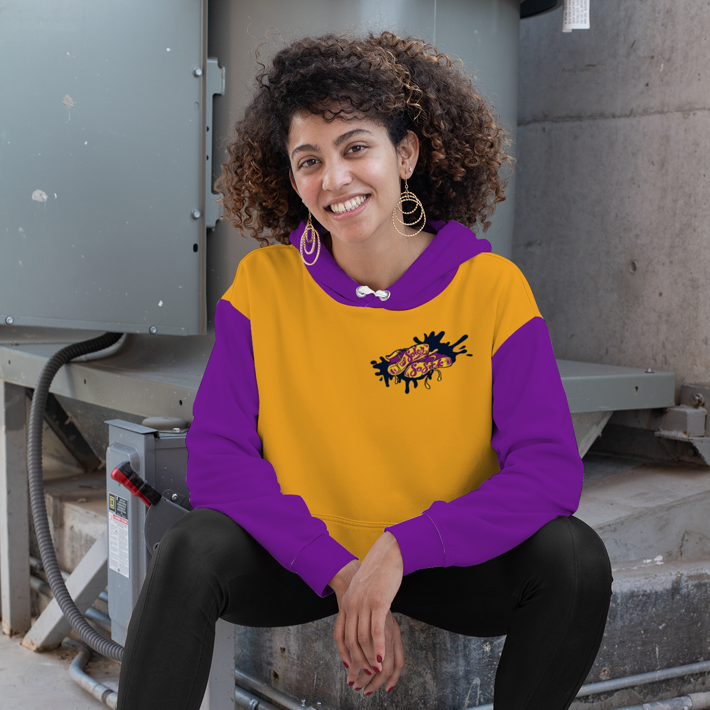 Splash Logo Plush Hoodie with Pockets In Gold w/Purple