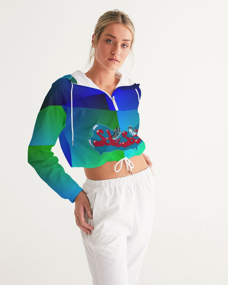 Women's Cropped Top Windbreaker (Green and Blue)