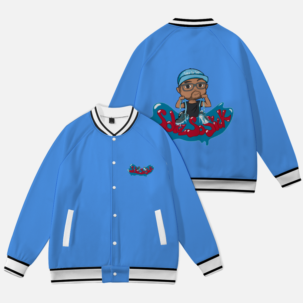 Baseball Jacket with Cartoon Logo (Baby Blue)