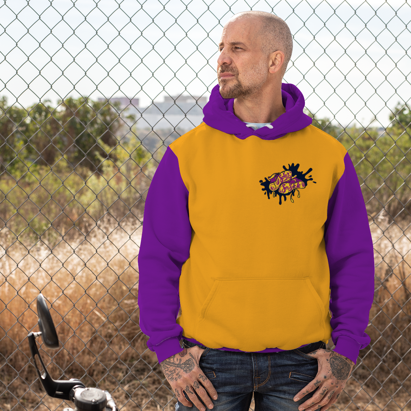 Splash Logo Plush Hoodie with Pockets In Gold w/Purple