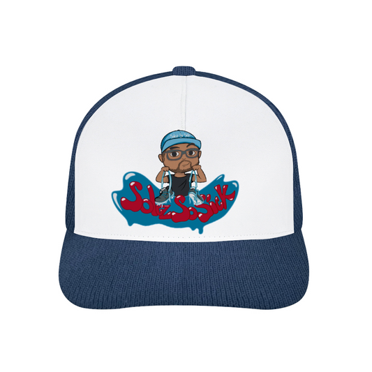 Baseball Hat with Cartoon Logo  (Navy Blue and White)