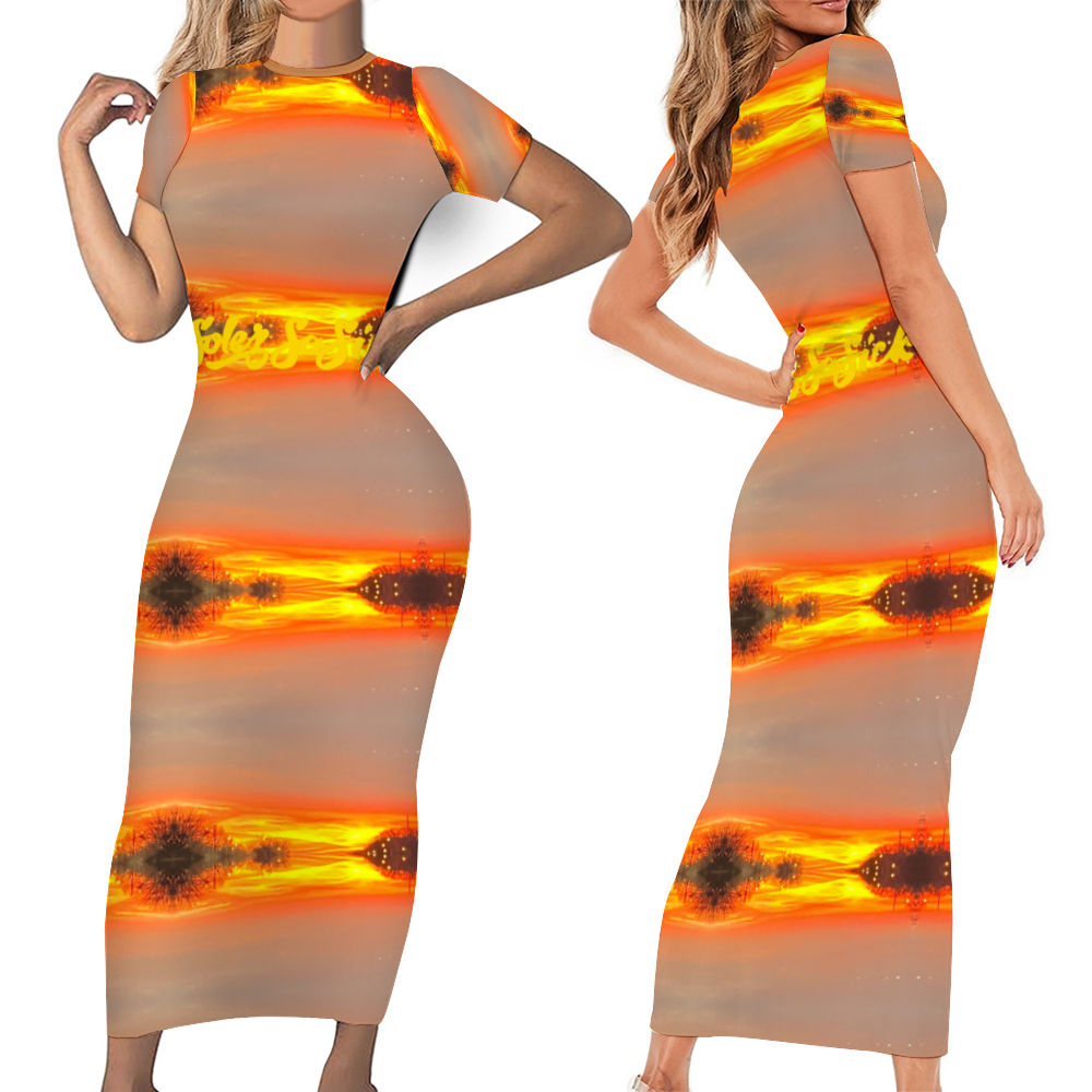 SolezSoSick Sandy Fire Short Sleeve Long Pencil Dress