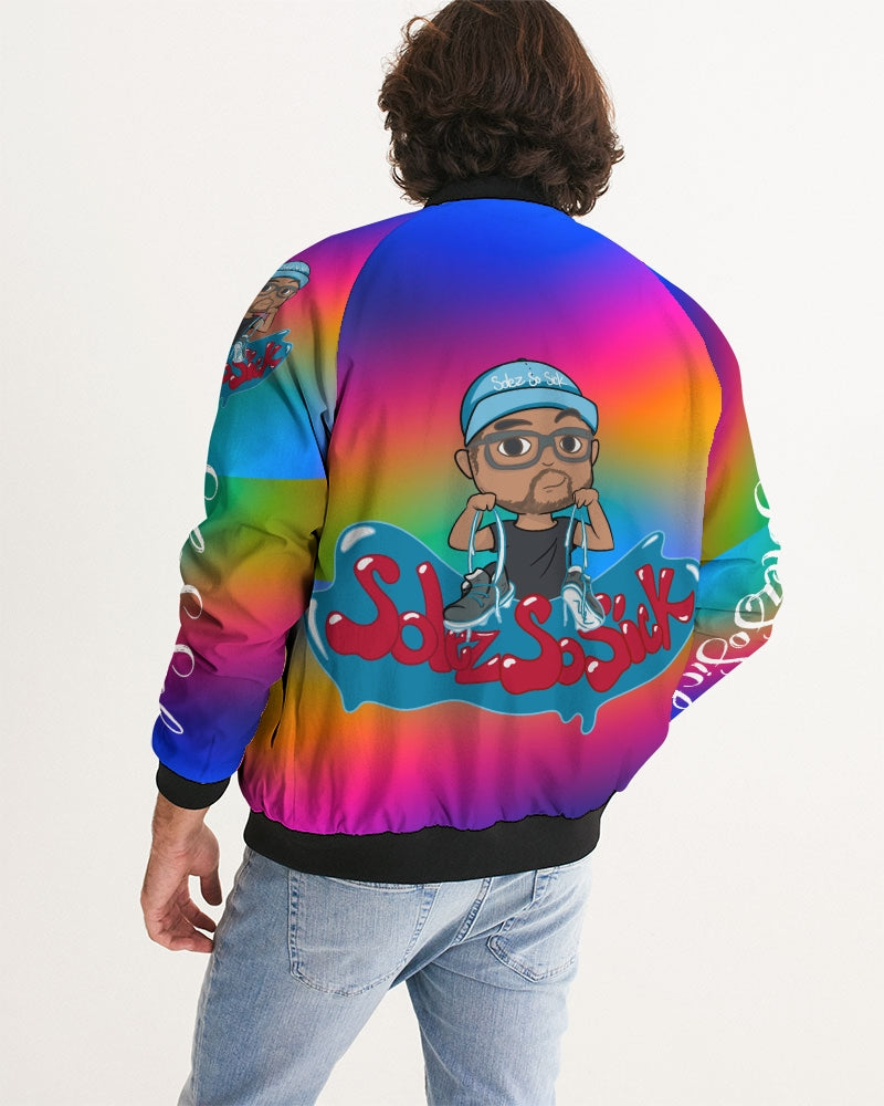 Men's Bomber Jacket with Cartoon Logo (Rainbow)