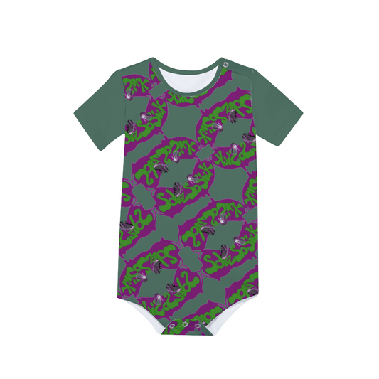 Baby Cartoon Logo Short Sleeve Romper Jumpsuit (Green)